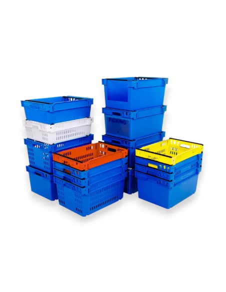 Bac ajouré, emboîtable et gerbable sur rabats 600x400x300mm