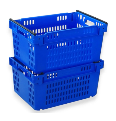 Bac fond plein et parois ajourées, emboîtable et gerbable sur rabats 600x400x300mm