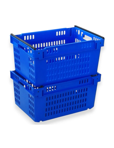 Bac fond plein et parois ajourées, emboîtable et gerbable sur rabats 600x400x300mm