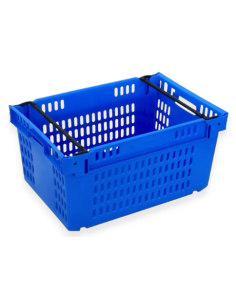 Bac fond plein et parois ajourées, emboîtable et gerbable sur rabats 600x400x300mm