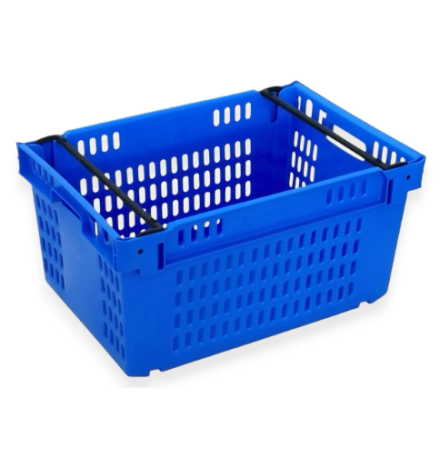 Bac fond plein et parois ajourées, emboîtable et gerbable sur rabats 600x400x300mm