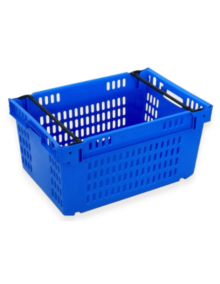 Bac fond plein et parois ajourées, emboîtable et gerbable sur rabats 600x400x300mm