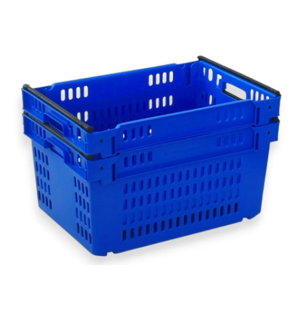 Bac fond plein et parois ajourées, emboîtable et gerbable sur rabats 600x400x300mm