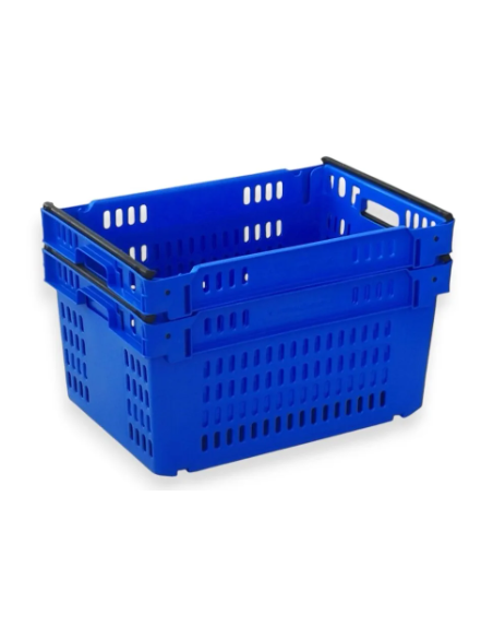 Bac fond plein et parois ajourées, emboîtable et gerbable sur rabats 600x400x300mm