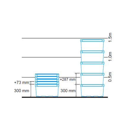 Bac fond plein et parois ajourées, emboîtable et gerbable sur rabats 600x400x300mm