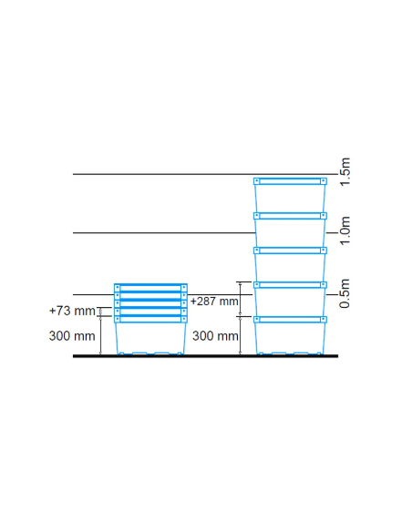 Bac fond plein et parois ajourées, emboîtable et gerbable sur rabats 600x400x300mm
