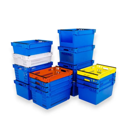 Bac fond plein et parois ajourées, emboîtable et gerbable sur rabats 600x400x300mm