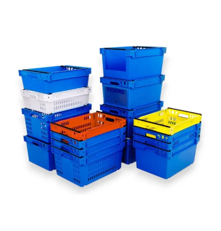 Bac avec ouverture pour accès Picking 90 mm de hauteur, emboîtable et gerbable sur rabats 600x400x300mm