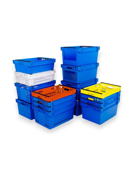 Bac avec ouverture pour accès Picking 90 mm de hauteur, emboîtable et gerbable sur rabats 600x400x300mm