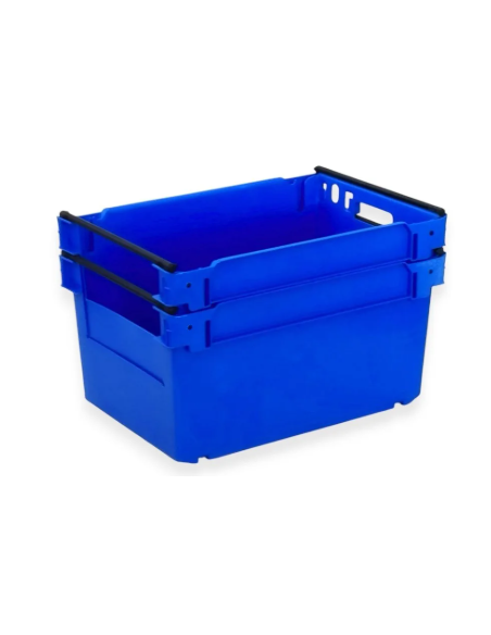 Bac avec ouverture mi-hauteur pour accès picking, emboîtable et gerbable sur rabats 600x400x300mm