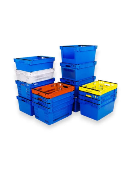 Bac avec ouverture mi-hauteur pour accès picking, emboîtable et gerbable sur rabats 600x400x300mm