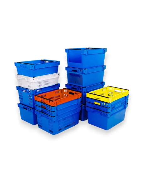 Bac avec ouverture pour accès Picking, emboîtable et gerbable sur rabats 600x400x300mm