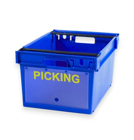 Bac avec volet pour Picking, emboîtable et gerbable sur rabats 600x400x300mm
