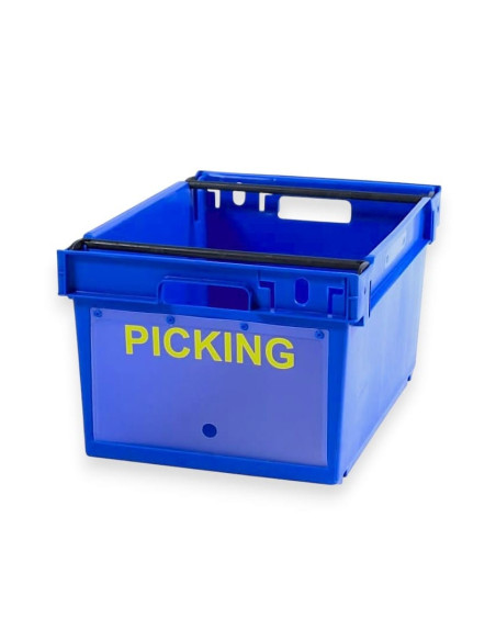 Bac avec volet pour Picking, emboîtable et gerbable sur rabats 600x400x300mm