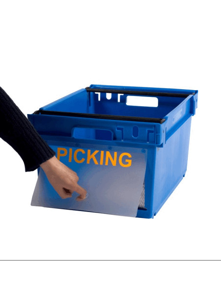 Bac avec volet pour Picking, emboîtable et gerbable sur rabats 600x400x300mm