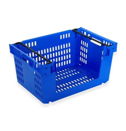 Bac picking ajouré avec ouverture sur une paroi longue, emboîtable et gerbable sur rabats 600x400x300mm