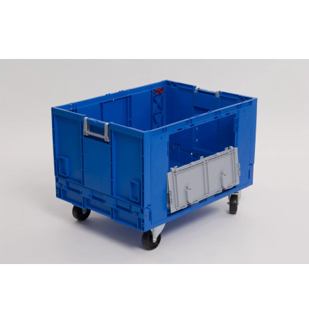 Bac plastique pliable avec roulette et portes pour picking 800x600x590mm