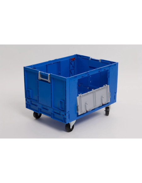 Bac plastique pliable avec roulette et portes pour picking 800x600x590mm